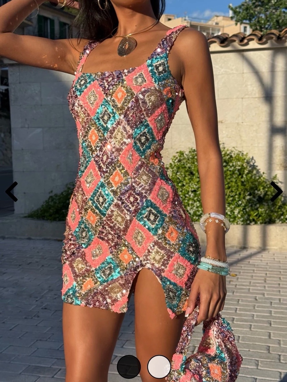Sequined Pink Multi Diamond Mini Dress Sorelle NEW with tags